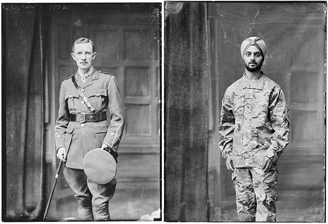 (Left) 2nd Lieutenant H. Lee Esquire, Infantry. Fought in the First World War. (Right) Private Harmeet Singh, Queen Alexandra's Royal Army Nursing Corps. Currently serving