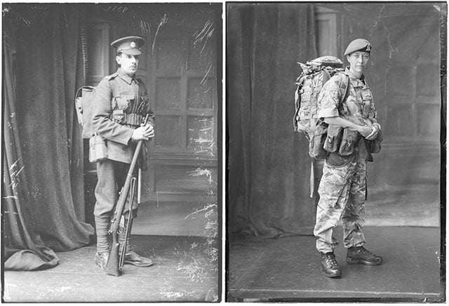 (Left) Private Nash, Infantry. Fought in the First World War. (Right) Corporal Linda Noble AGC(SPS), 1st Military Intelligence Corps. Currently serving