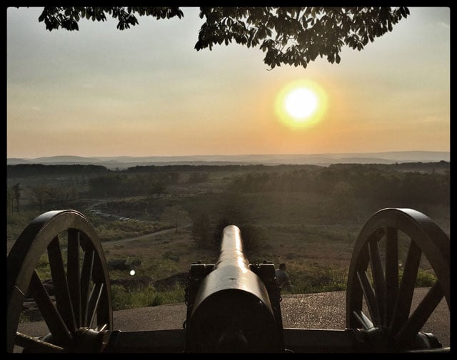 View from Little Round Top over the Valley of Death at Gettysburg, PA. This is a great example of working the exposure. I tapped the cannon and then had to further adjust the exposure due to the setting sun in the photo.