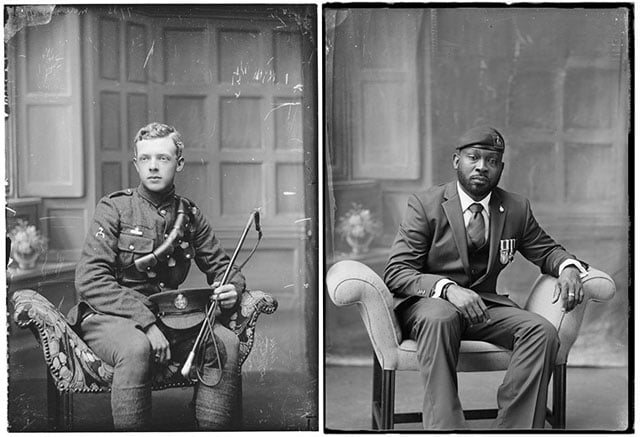 (Left) Private Matt, Cavalry Riding Instructor. Fought in The First World War. (Right) Lance Corporal Corie Mapp, Household Cavalry Regiment. Served until 2013.