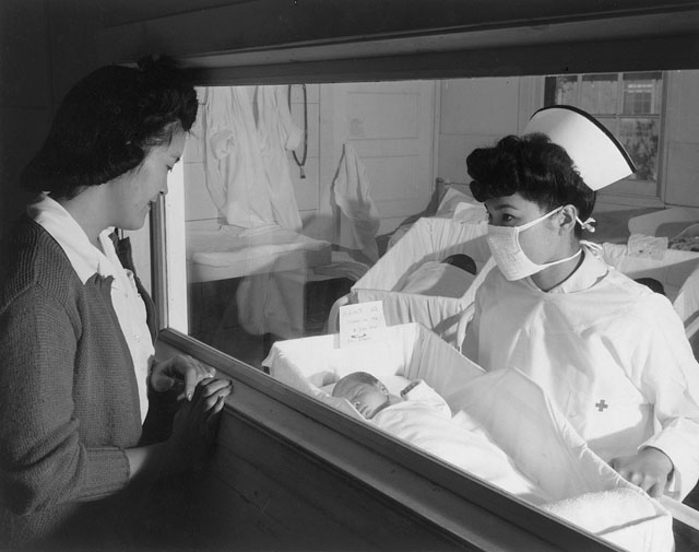 Nurse Aiko Hamaguchi, mother Frances Yokoyama, baby Fukomoto.