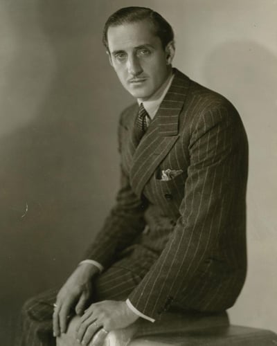 Photograph of Basil Rathbone by George Hurrell from 1937. Rathbone's most famous character was Sherlock Holmes which he would debut in 1939 in The Hound of Baskervilles.