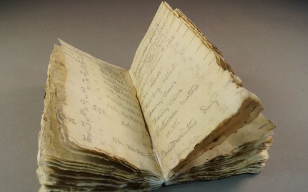 Levick's notebook from a century ago. Photo by the Antarctic Heritage Trust.