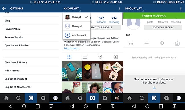 instagramscreens INSTAGRAM PROVIDES MULTIPLE ACCOUNT SWITCHING