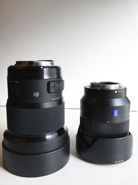 The Sigma 20mm f/1.4 Art is definitely a big lens. Here it is next to my Sony FE 24-70 f/4.