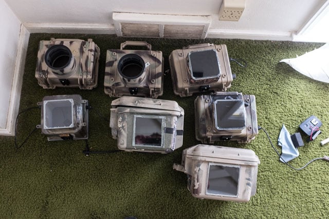 8. The seven camera trap housings that I brought on a trip to Kenya to camera trap wildlife with ecologist Jake Goheen. 