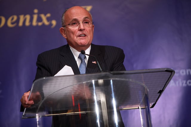 Former Mayor Rudy Giuliani of New York speaking at a forum titled “Countering Iran’s Nuclear Terrorist Threats” hosted by the Iranian American Community of Arizona in Phoenix, Arizona.