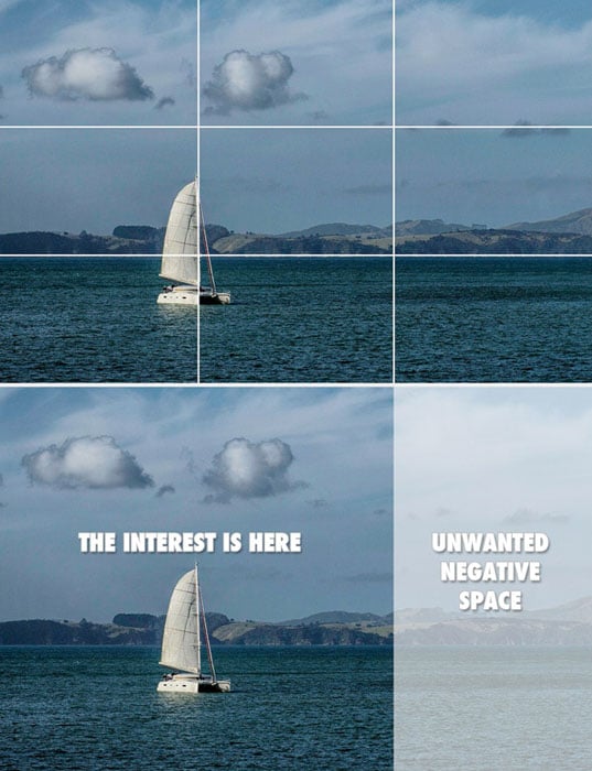 Photograph showing how the rule of thirds creates unwanted negative space.
