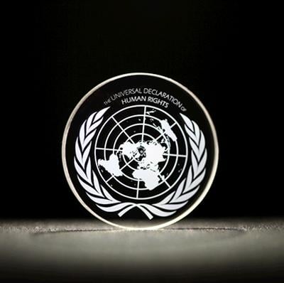 The Universal Declaration of Human Rights recorded on a 5D glass disc.