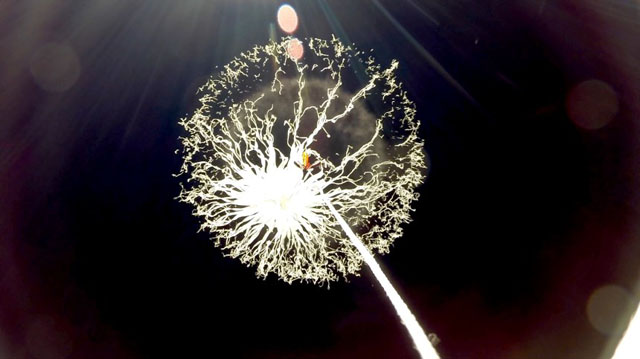 Balloon at burst. This image (taken by a GoPro Hero 3+) captures way the balloon fails longitudinally.