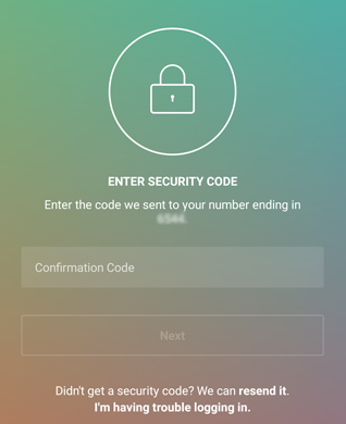 The new Instagram security code screen.