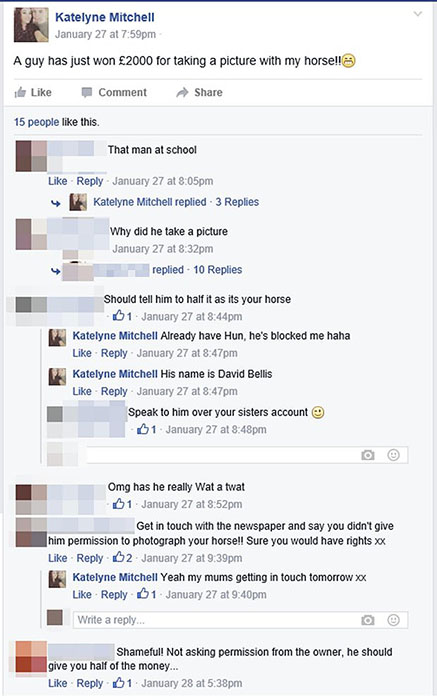 Nicola’s daughter Katelyne complained about the photo on Facebook.