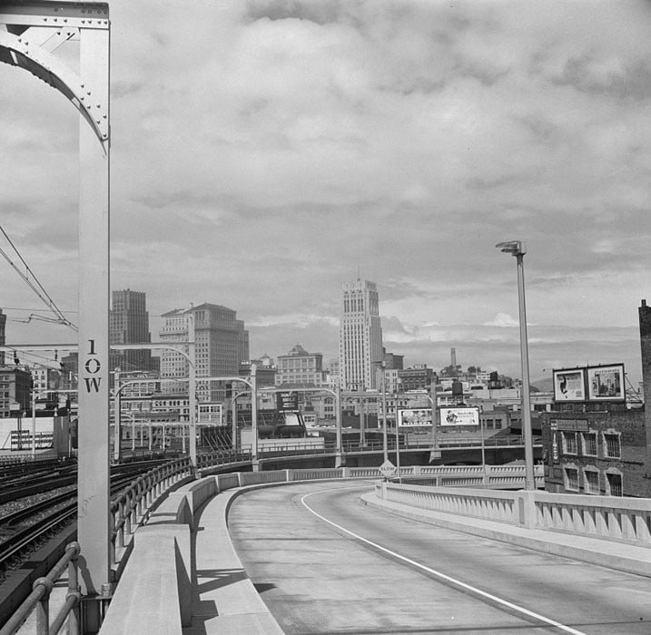 The city of San Francisco, California. Seen from the first street ramp of the San Francisco Oakland Bay Bridge. April 1939.