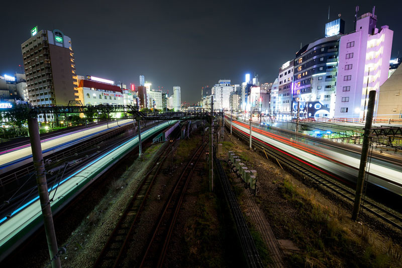 DSC_140923_212814 city. ikebukuro. long-exposure. night. train. (Ikebukuro Junction) (ps) (composite)-X2