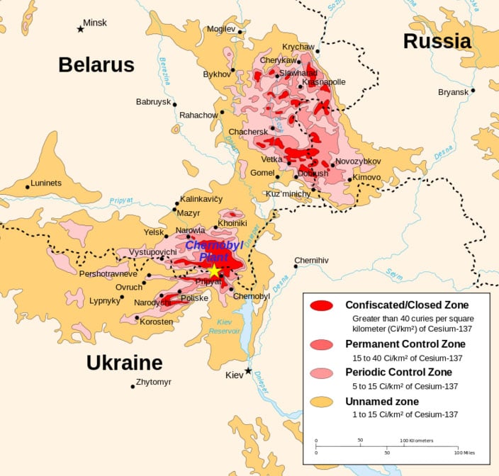 A Chernobyl radiation map from 1996 from the CIA Factbook.