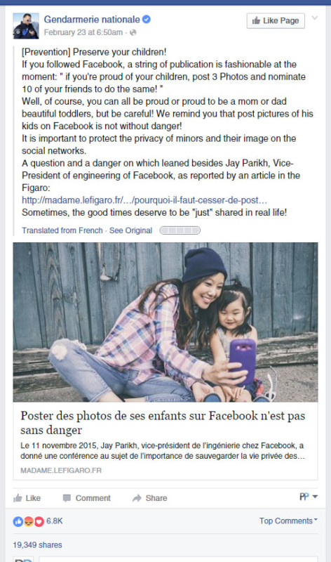 French Police Warn Parents to Stop Sharing Facebook Photos of Their