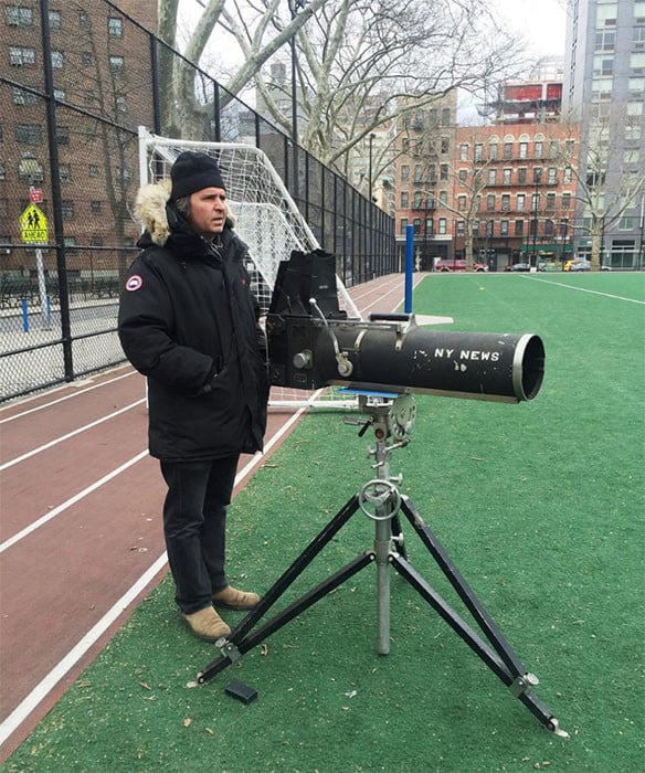 Photographer Andrew Moore with the "Big Bertha" camera. Photo by 