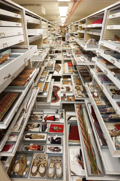 Anthropological collections are displayed in Pod 1 at the Smithsonian Institution's Museum Support Center in Suitland, Maryland.