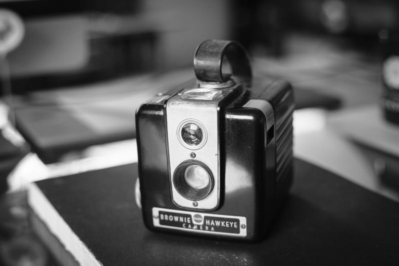 The early model of a Kodak Brownie Hawkeye. (1949)