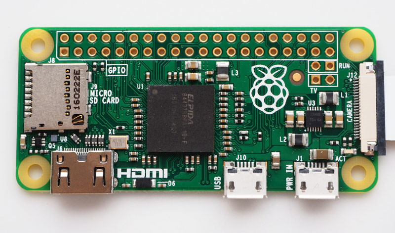 The updated Raspberry Pi Zero with the camera connector on the right side.
