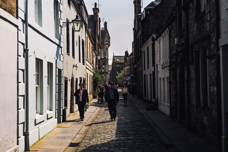 The cobbled streets of St Andrews on route to collecting some wine for dinner. Leica M-P with 50mm Summilux. 