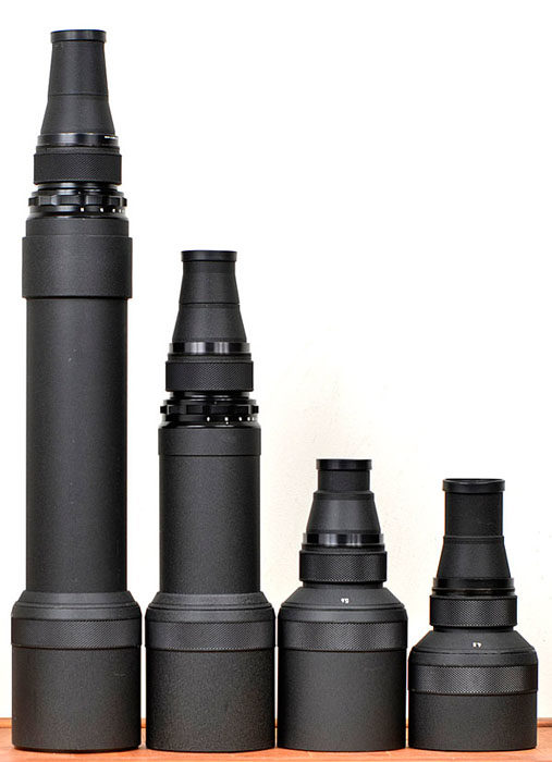 Left to right: 1200mm, 800mm, 600mm and 400mm Lens Head.