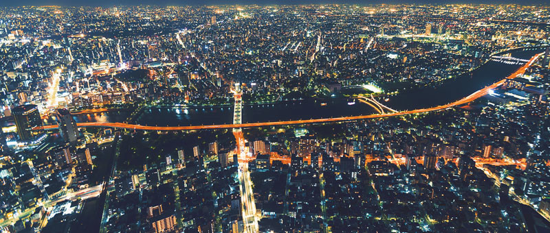The resulting time-lapse still from the above setup at the Tokyo Skytree as it appears in At the Conflux. Settings: f/2.8, 10’, 16mm. 