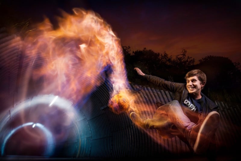 Christian Kerschdorfer —Professional Freestyle Soccer Player with Ball on Fire
