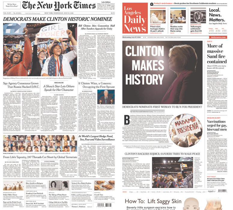 Papers Criticized for Using Bill Clinton Photo for Historic Hillary ...