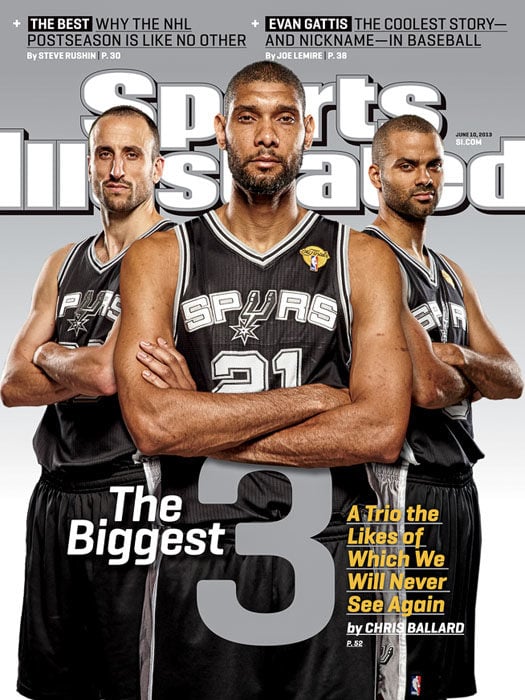 A 2013 SI cover with the Spurs "Big Three." (Photo by Robert Seale)