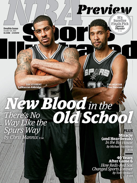 A 2015 NBA Preview cover with Tim and Aldridge. (Photo by Robert Seale)