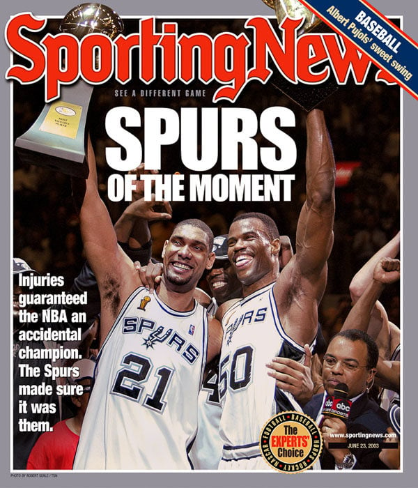 Sporting News cover featuring The Admiral and Tim from 2003. (Photo by Robert Seale)