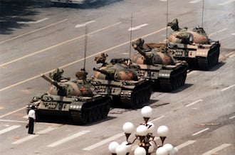 Widener's iconic "Tank Man" photo from 1989.