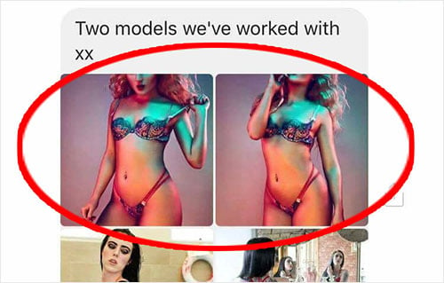 The above images were sent to Sue as images of models 'we've worked with'. Although the wording is clever in that it doesn't specifically state these images were directly taken by them Sue spotted the shots were not theirs and it was enough of a warning sign to prompt her to thankfully investigate further.