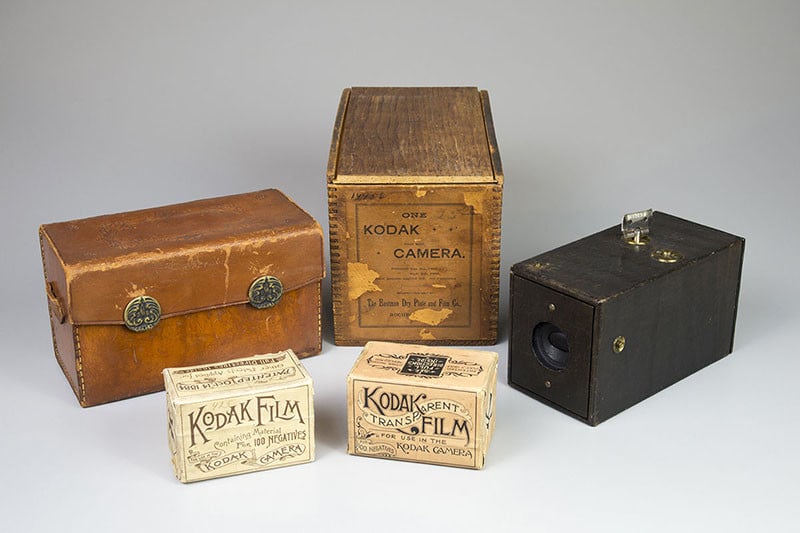 The two rolls of film with a 1888 Kodak Camera.