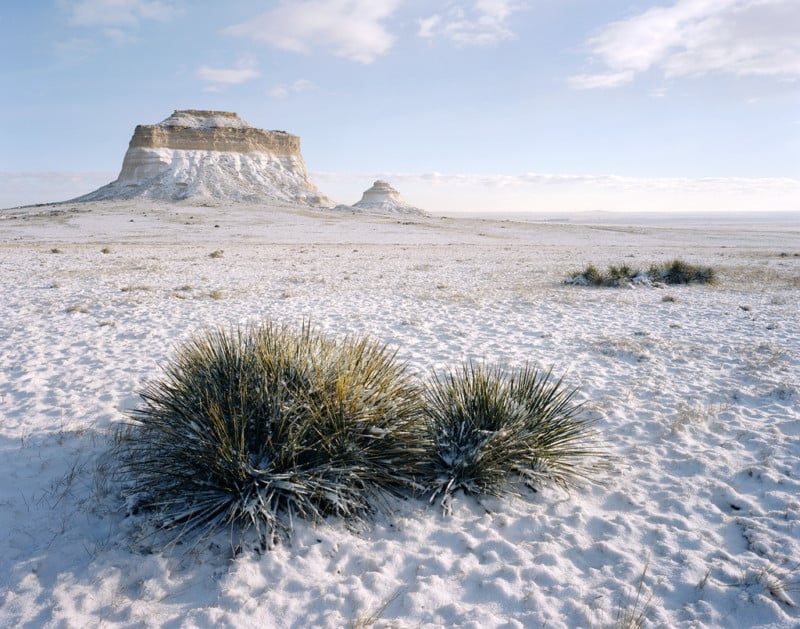"Pawnee Buttes in the Snow" - Portra 160 4x5, 90mm lens.  1/60th second at f22, no filters.