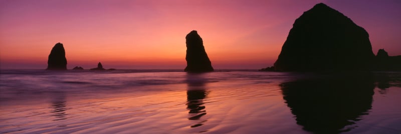 "Cannon Beach Sunset" Fuji Provia 100f 6x17, 105mm lens.  4 seconds at f22, 2 stop soft GND filter.