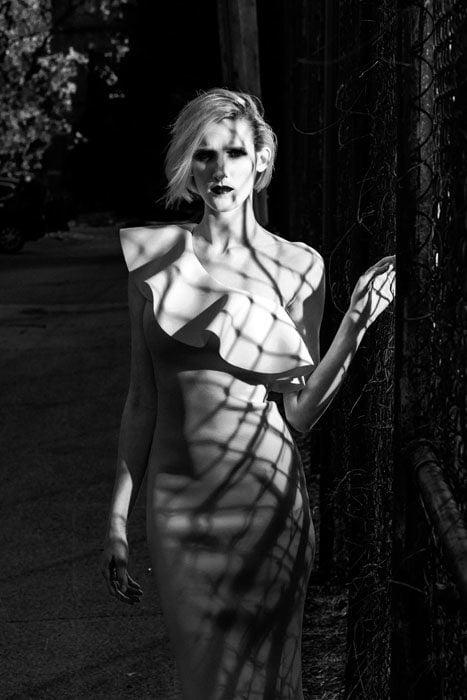 The shadows are crisp and create a dramatic effect on the model.