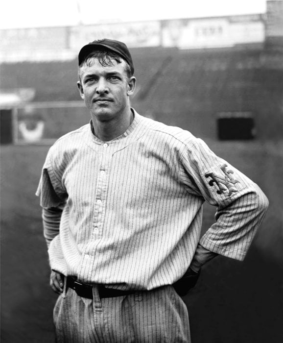 Christy Mathewson, 1911 New York Giants. Mathewson was Conlon’s first subject. The jersey depicted in the photograph is the same jersey being offered in the same auction as the Conlon archive.