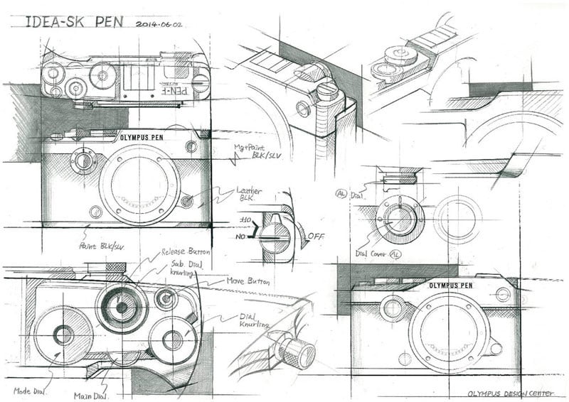 Industrial design sketches of the PEN-F - ©2016 Olympus Corporation. Used with permission.