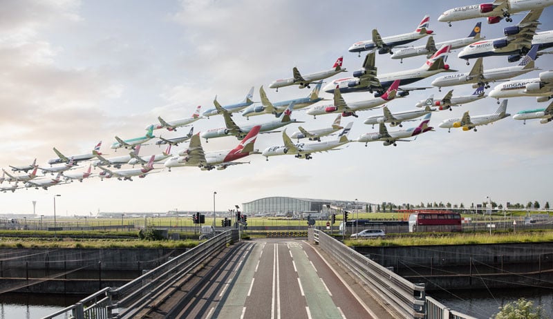 multiple airplanes taking off