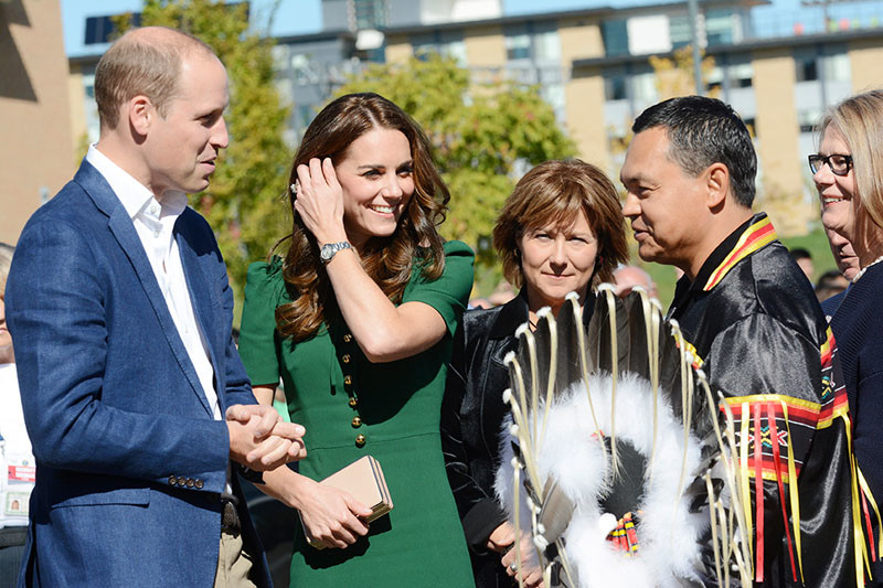 ROYAL VISIT  18  GARY NYLANDER/The Daily Courier—The Duke and Duchess of Cambridge  meet with Jonathan Kruger, chief of the Penticton Indian band, second right while Premier Christy Clark, third right, and UBC Deputy Vice-Chancellor, Deborah Buszard, far right, looks on at UBC Okanagan on Tuesday. Prince William and Kate stopped in the Okanagan including Mission Hill Estate Winery as part of their one week tour of Western Canada, mostly in British Columbia.