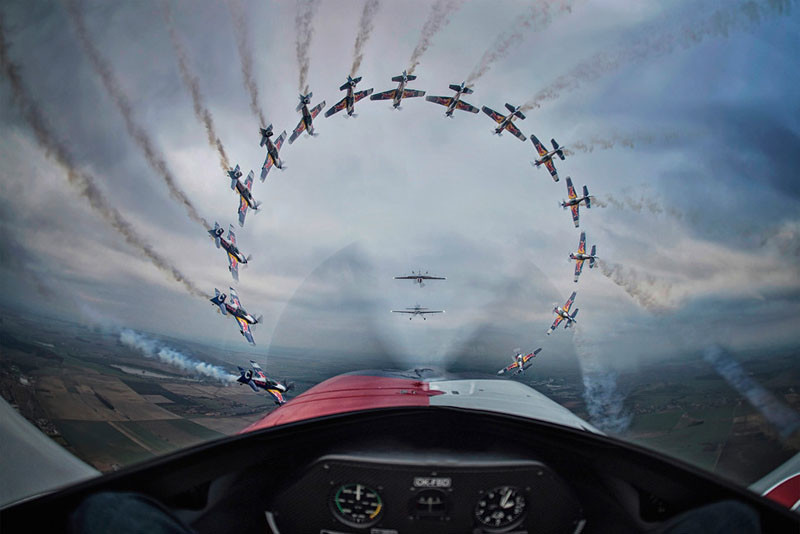 Daniel Vojtêch, Czech Republic with his shot of Flying Bulls pilots Miroslav Krejci, Jan Rudzinskyi, Stanislav Cejka and Jan Tvrdic in Jaromêř, Czech Republic.