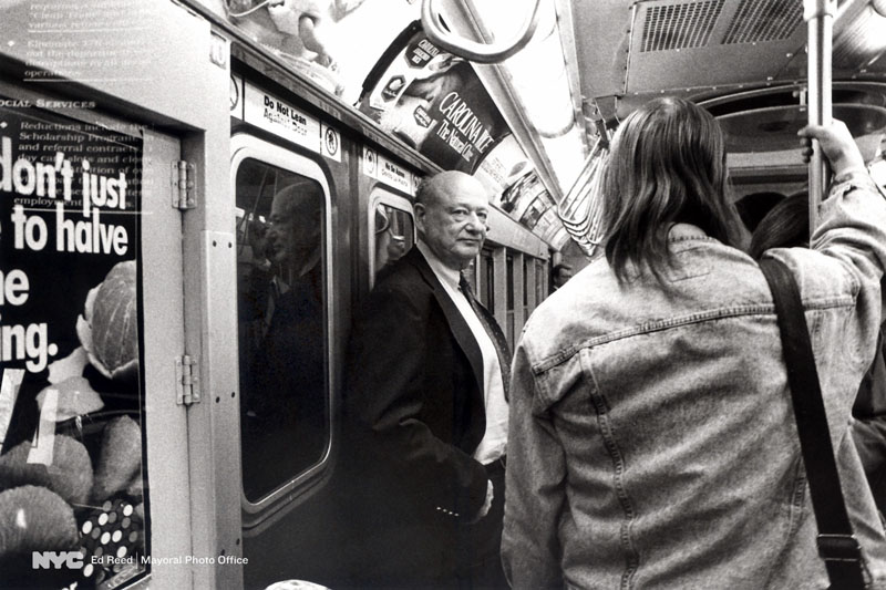 April 29, 1988. Mayor Koch rides the NYC Subway.
