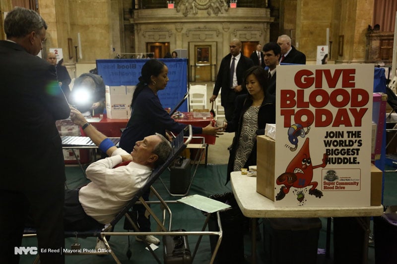 December 23, 2013. As one of his last acts as mayor, Mike Bloomberg donates blood.