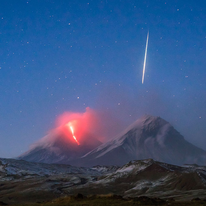 A crop of "Volcano Magic" showing the details of the lava and meteor streaks.