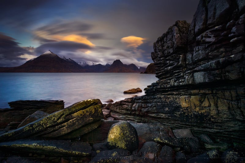Isle of Skye, Scotland – Two Exposures, one for shadows (no filter), one long exposure with 10 stop ND for clouds and water, Sony A7r