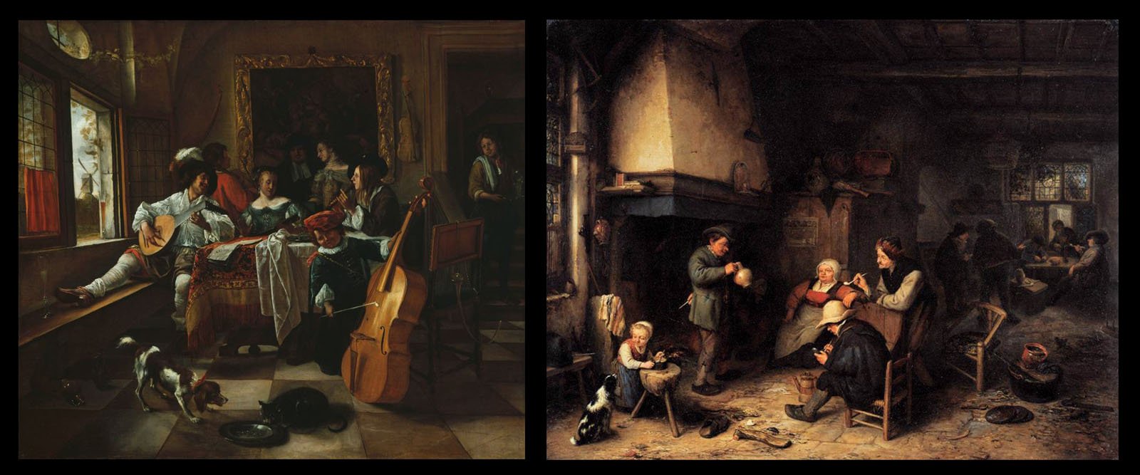 Jan Steen ‘The family concert’ 1666 (left) Adriaen van Ostade  ‘Peasants in an Interior’ 1661 (right)