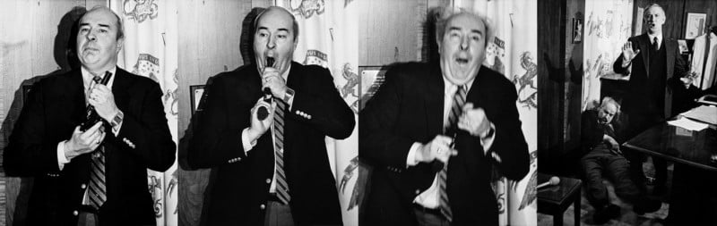 A famous sequence of photos showing the suicide of Budd Dwyer, captured by AP photographer Paul Vathis.