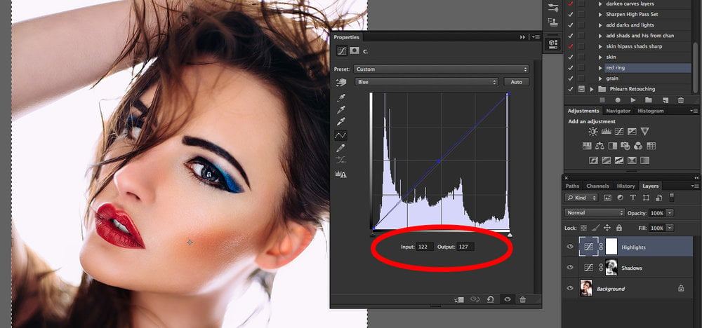Adjust the Blue Channel Curve for the Highlights Curve Layer.
